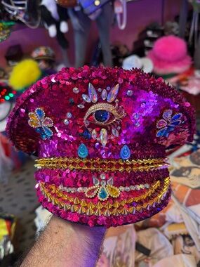 Nu Shuz Festival Vibrant Pink Sequin Spike Embellished Captain’s Hat